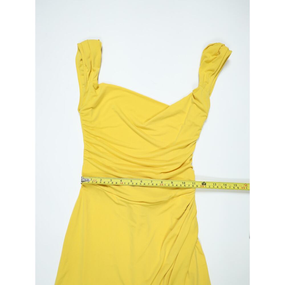 Sunshine Yellow Ruched Bodycon Mini Dress Open Back Knot Detail Y2K Going Out - Picture 12 of 16